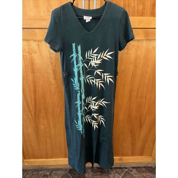 ISLANDWEAR BY SIDAN Denim Hawaii Aloha Floral Midi Dress Size Medium - Picture 1 of 7